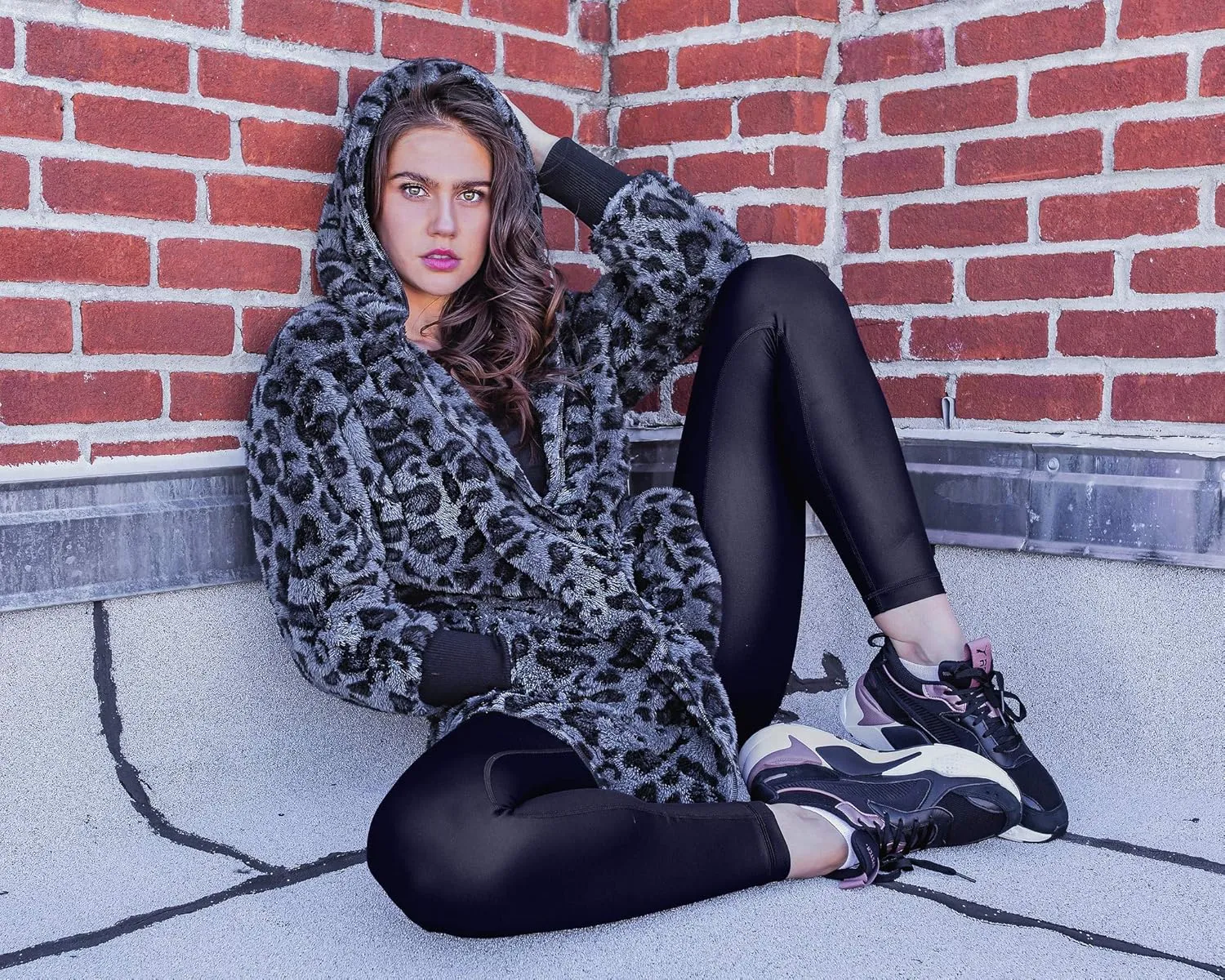 90 Degree By Reflex Ultra Soft Fuzzy Sherpa Hooded Cardigan with Pockets