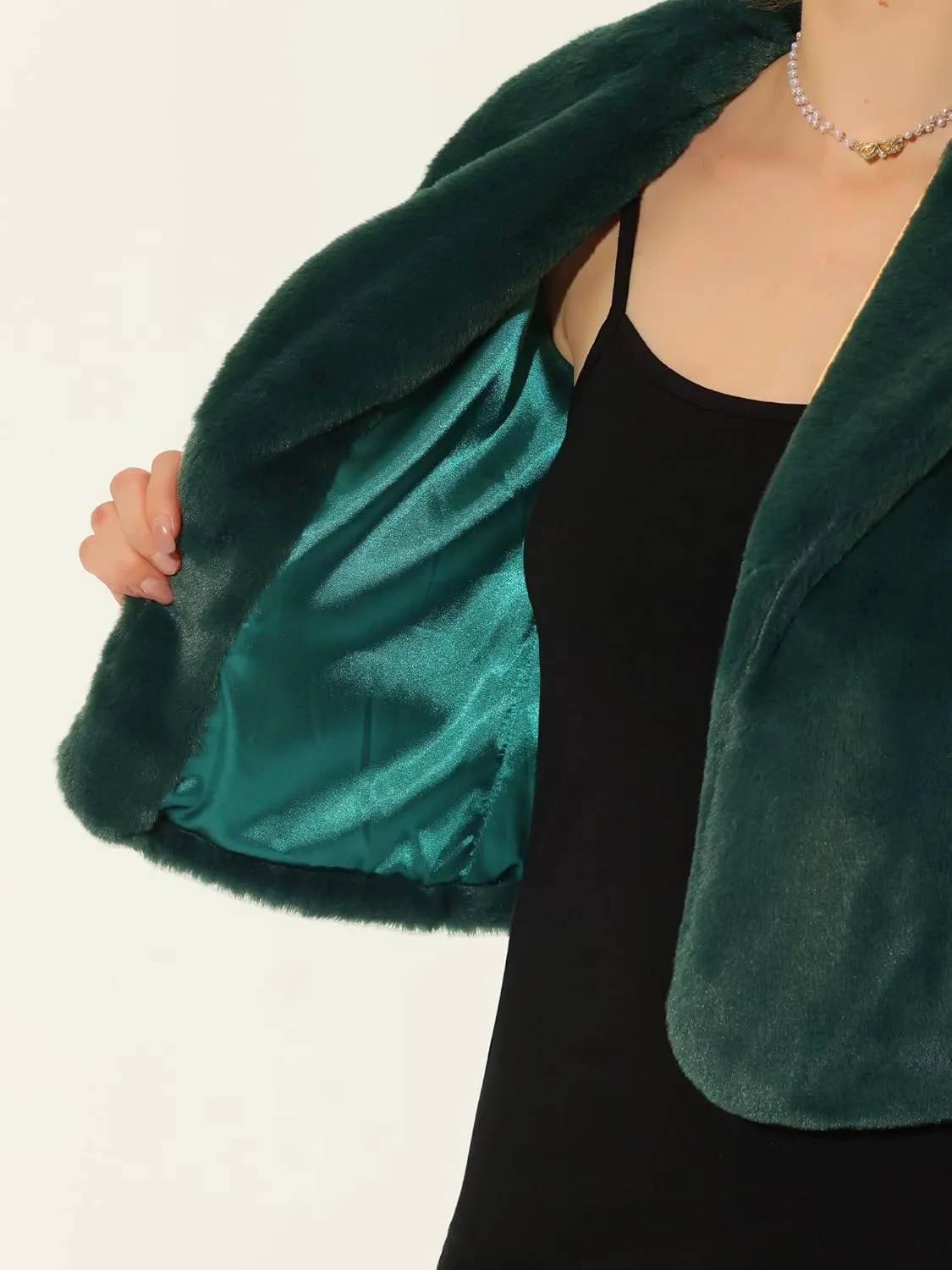 Allegra K Women's 2025 Fasion Winter Cropped Jacket Lapel Long Sleeve Faux Fur Fluffy Coat