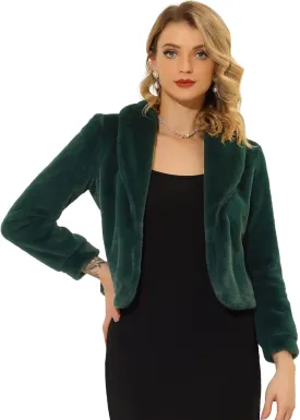 Allegra K Women's 2025 Fasion Winter Cropped Jacket Lapel Long Sleeve Faux Fur Fluffy Coat