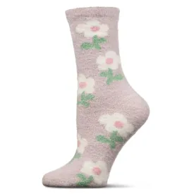 Beige Flower Non-Skid Aloe Infused Women's Crew Socks