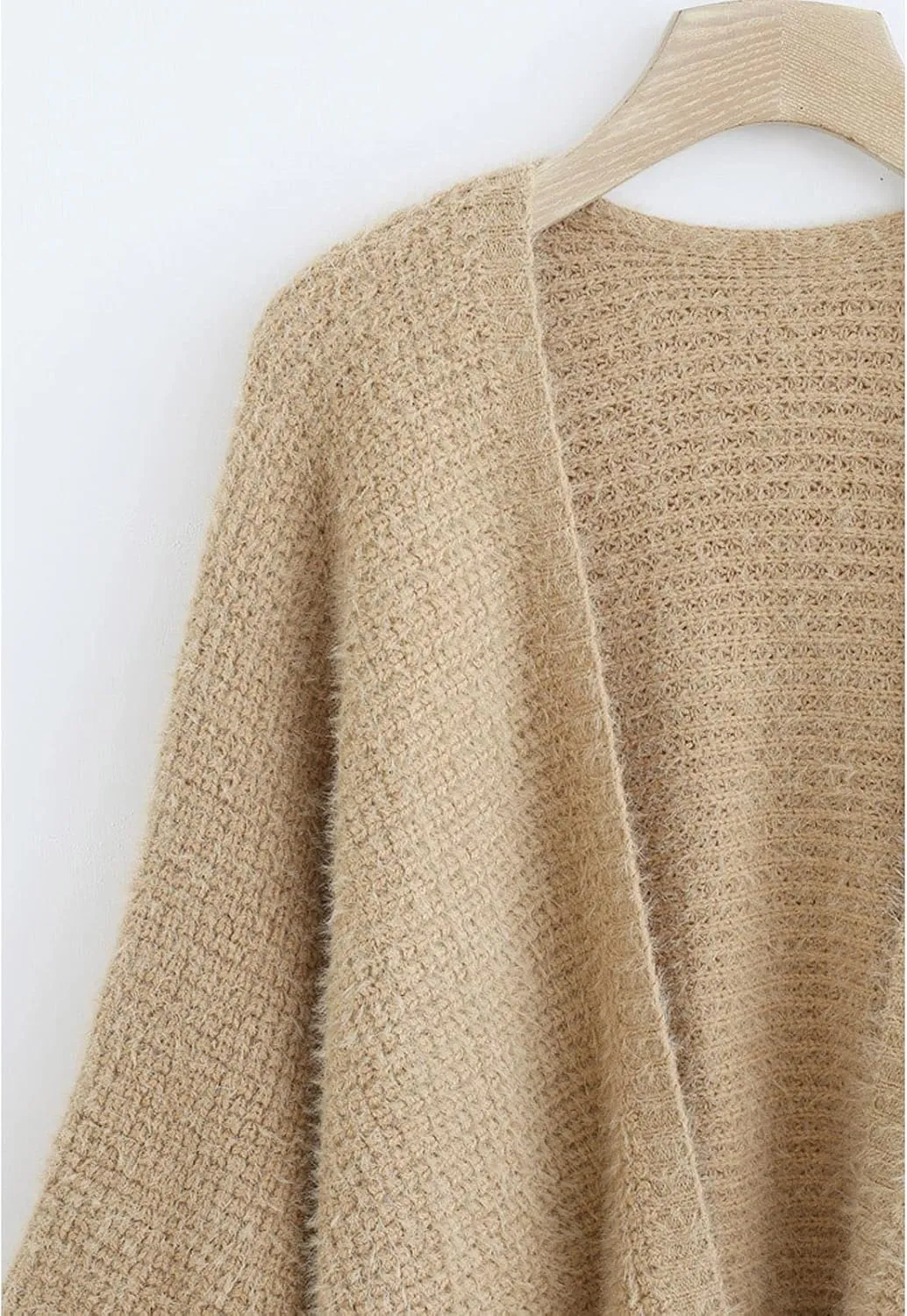 CHICWISH Women Fuzzy Open Front Waffle Knit Cardigan Long Lantern Sleeve Oversize Classy Cozy Cardigan Sweater Tan/Pink/Blue