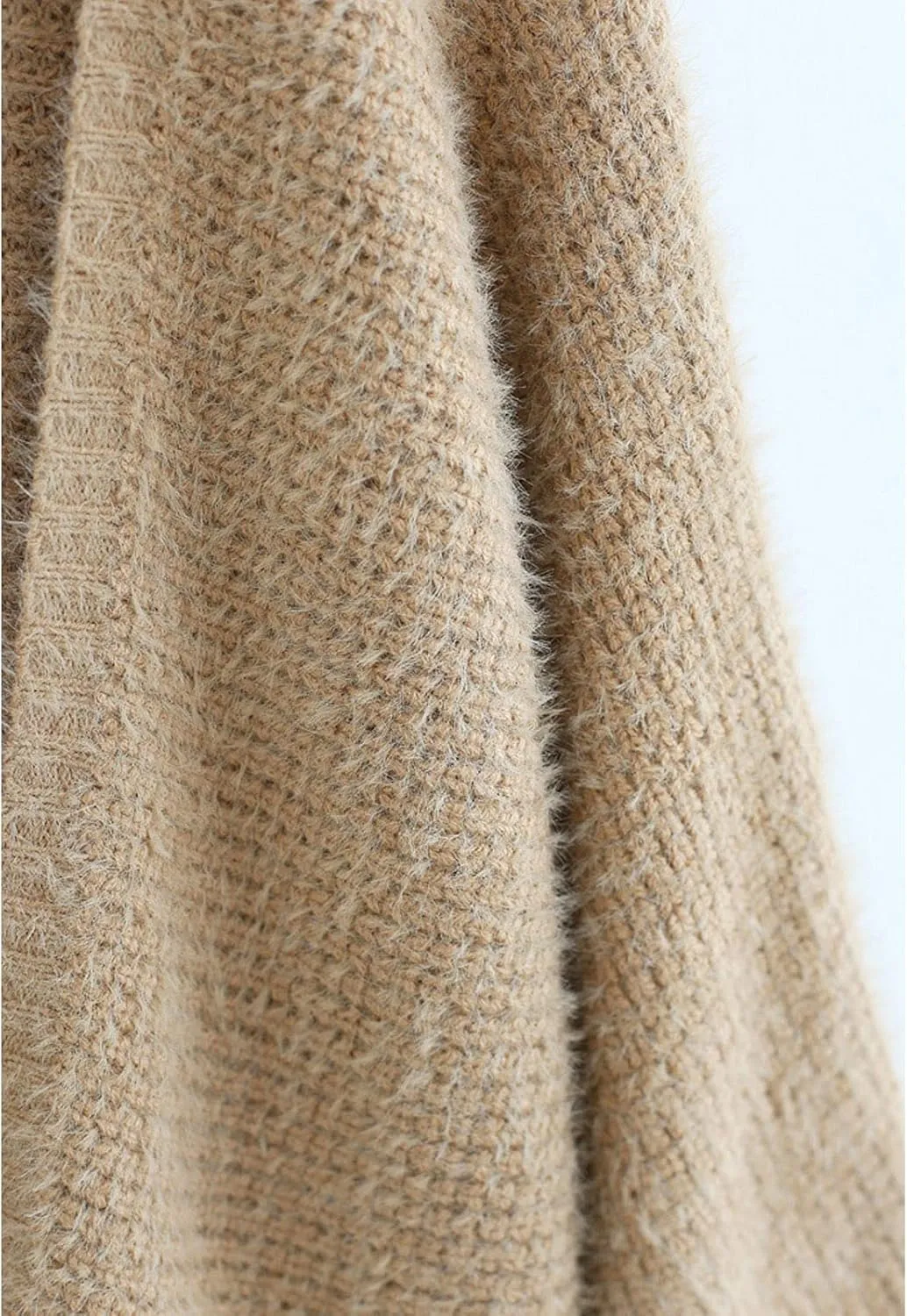 CHICWISH Women Fuzzy Open Front Waffle Knit Cardigan Long Lantern Sleeve Oversize Classy Cozy Cardigan Sweater Tan/Pink/Blue