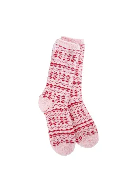 Cozy Winter Crew Socks (Fair Isle Pink)