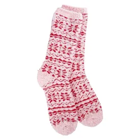 Fair Isle Pink Cozy Crew Slipper Socks