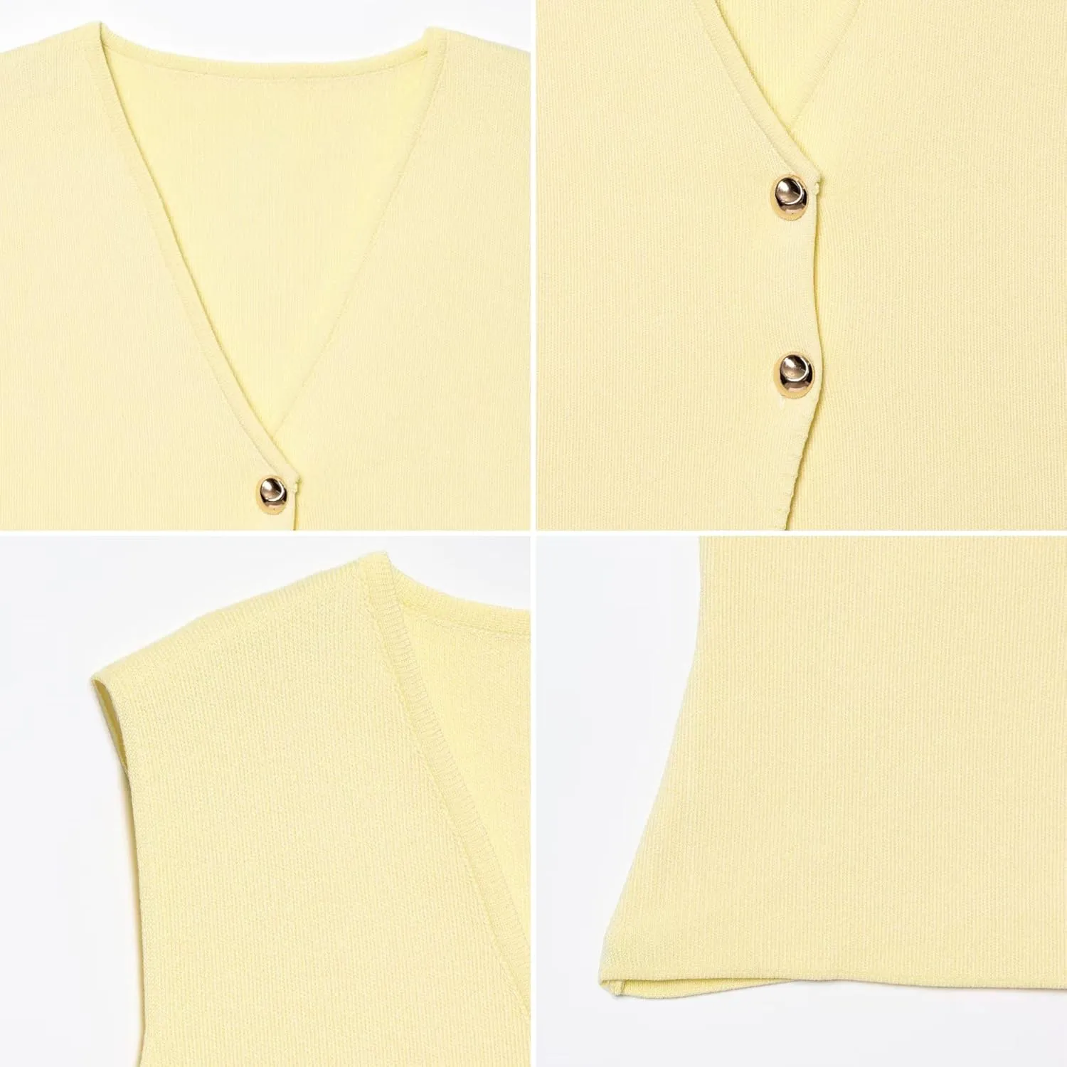 FindThy Womens Cropped Knit Vest V Neck Button Up Solid Color Sleeveless Gilet Tank Tops