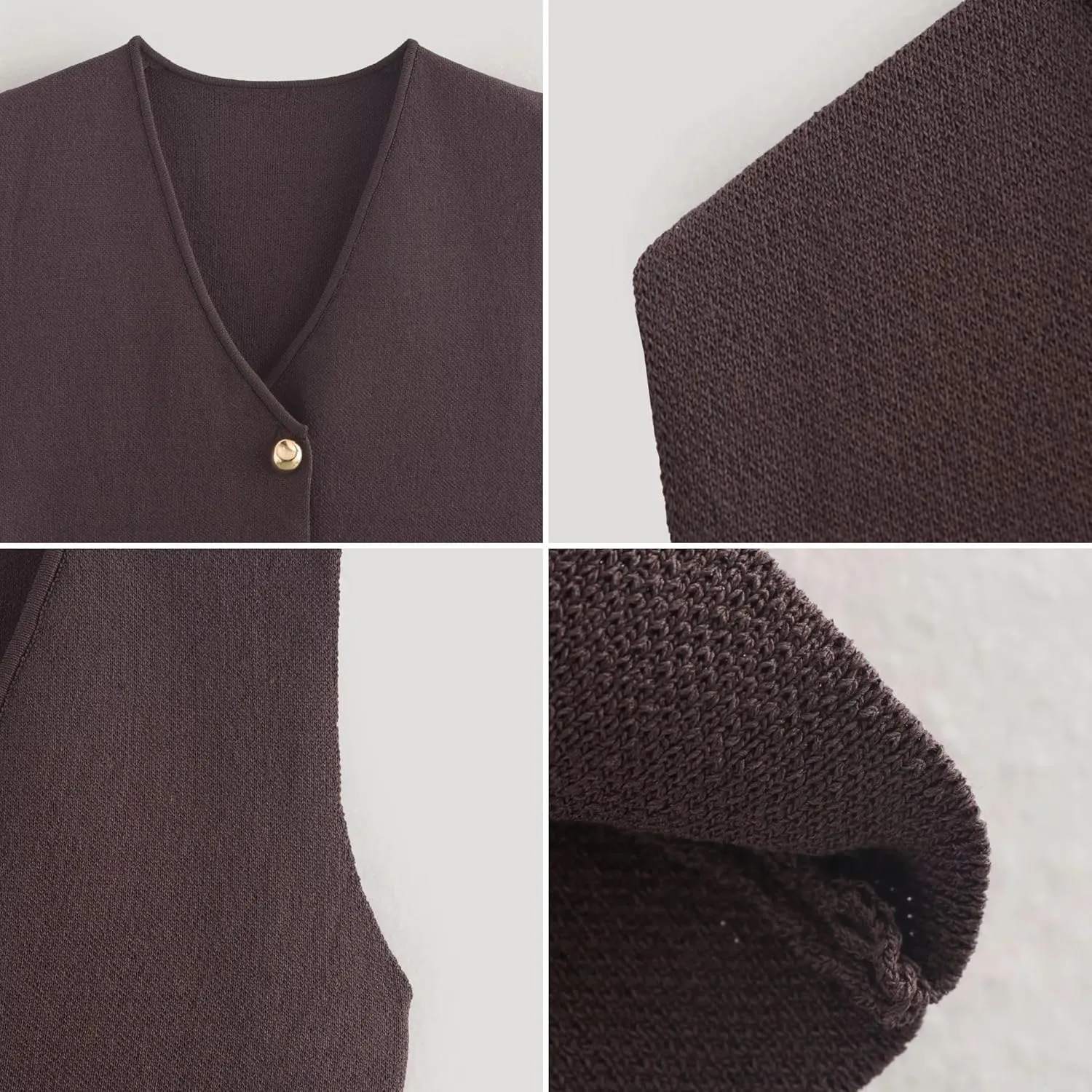 FindThy Womens Cropped Knit Vest V Neck Button Up Solid Color Sleeveless Gilet Tank Tops