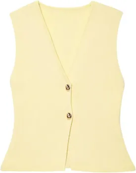 FindThy Womens Cropped Knit Vest V Neck Button Up Solid Color Sleeveless Gilet Tank Tops