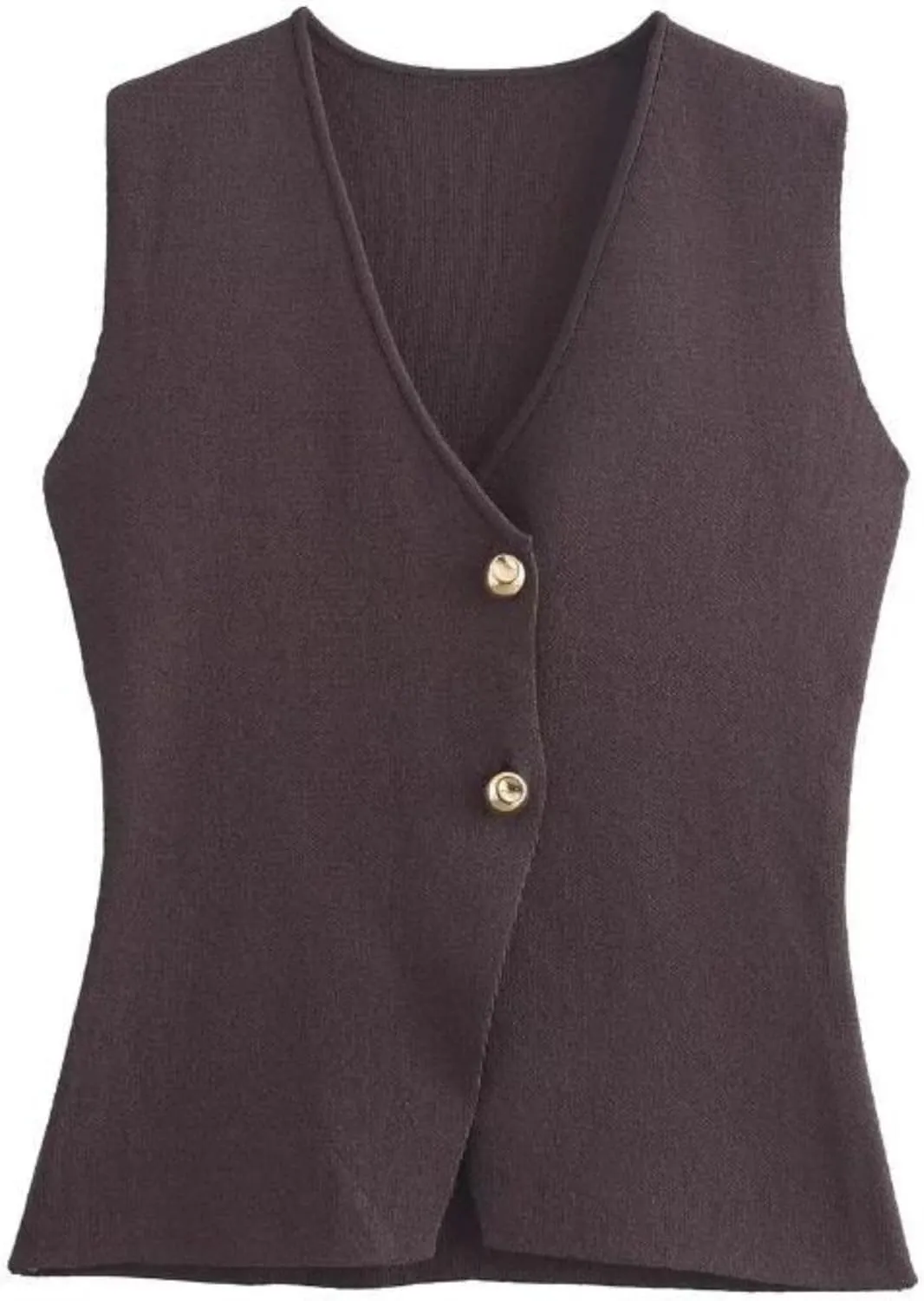 FindThy Womens Cropped Knit Vest V Neck Button Up Solid Color Sleeveless Gilet Tank Tops