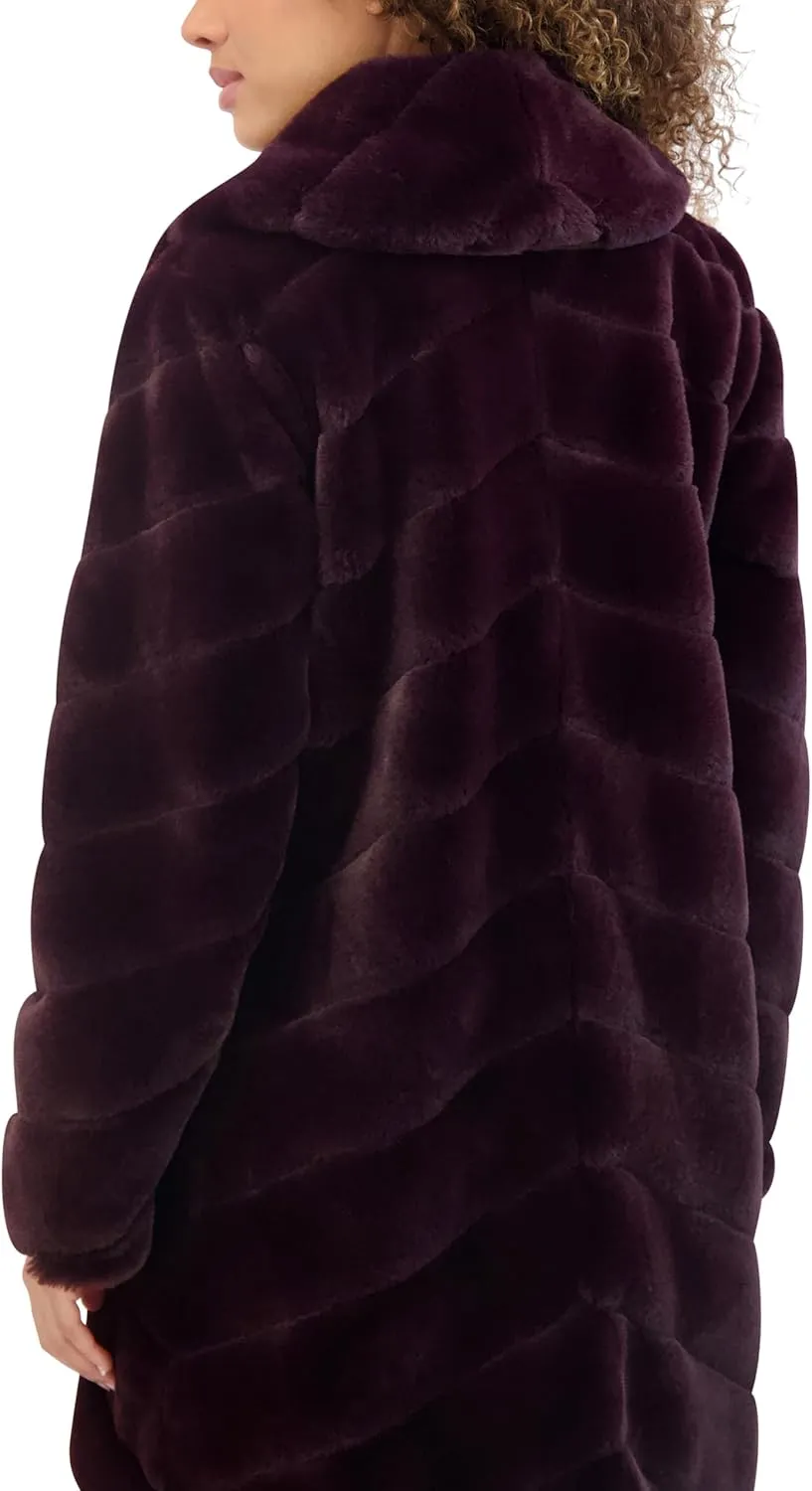 Kenneth Cole Women's Plush Grooved Faux Mink Coat with Shawl Collar