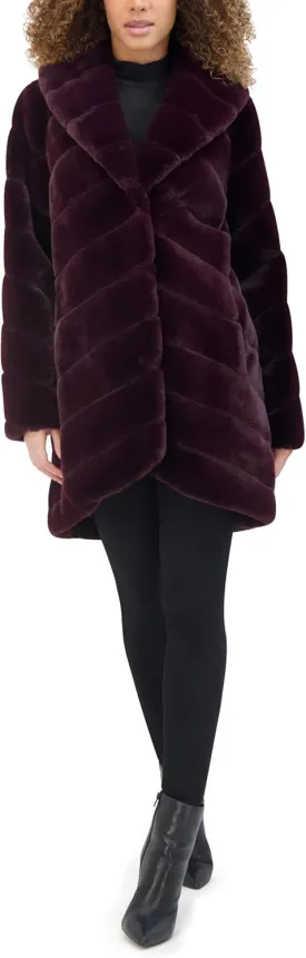 Kenneth Cole Women's Plush Grooved Faux Mink Coat with Shawl Collar