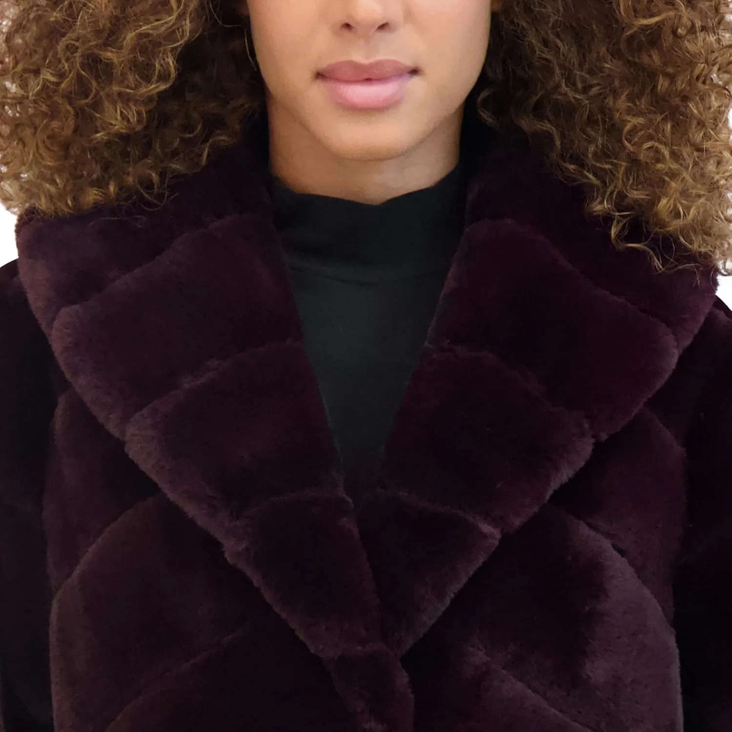 Kenneth Cole Women's Plush Grooved Faux Mink Coat with Shawl Collar