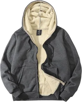 PEHMEA Men's Warm Thicken Fleece Hoodie Sherpa Lined Full-Zip Sweatshirt Jacket
