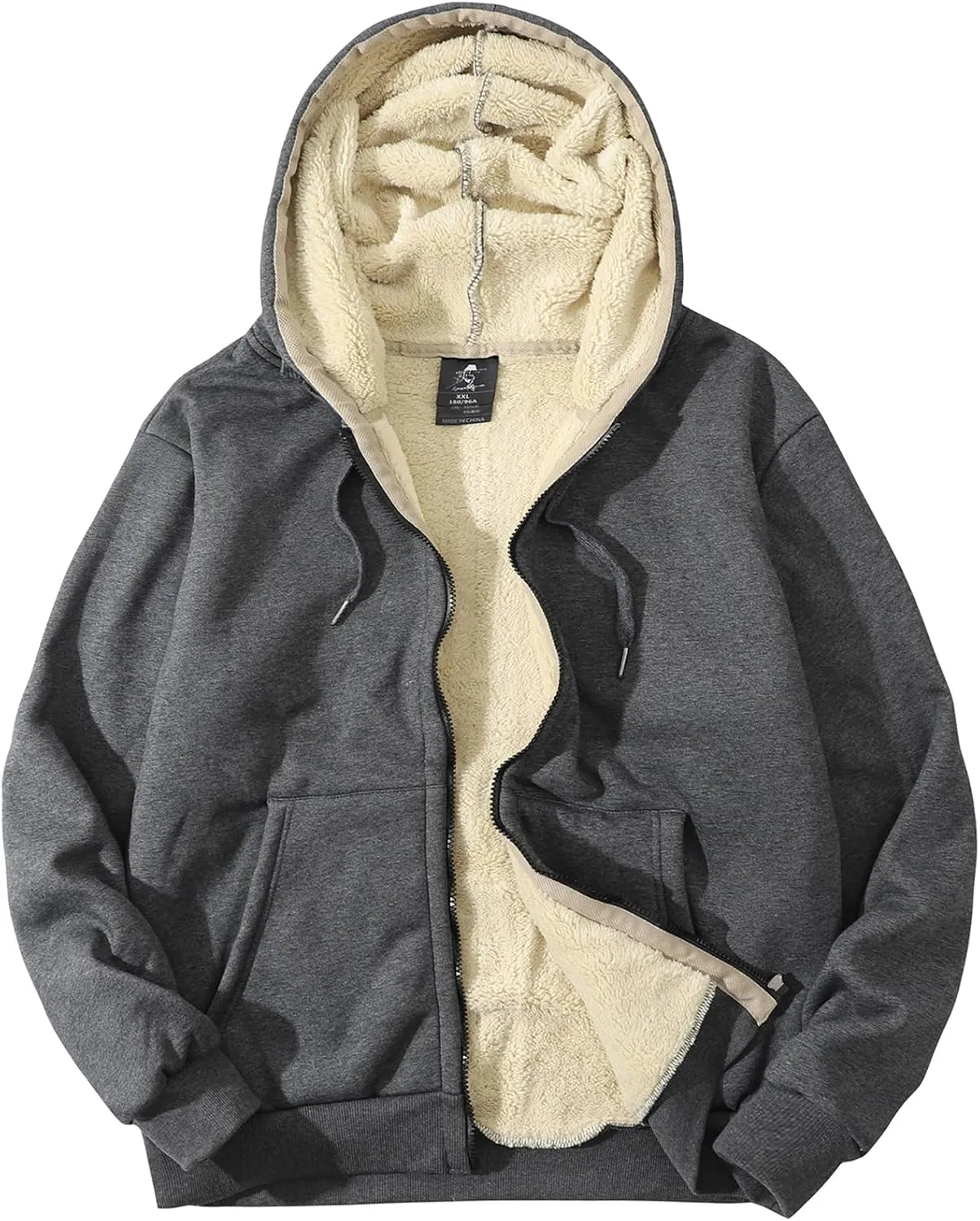 PEHMEA Men's Warm Thicken Fleece Hoodie Sherpa Lined Full-Zip Sweatshirt Jacket