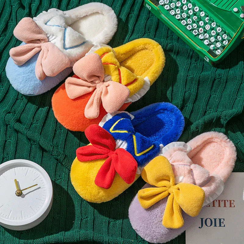 Plush Slippers with Bows for Women