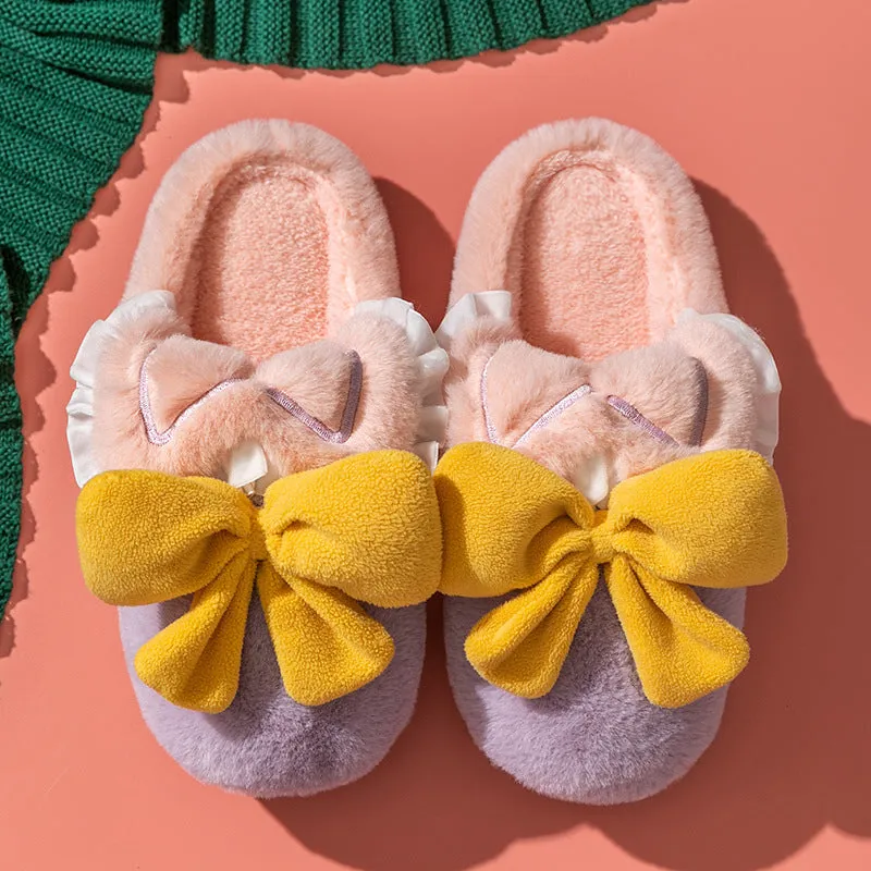 Plush Slippers with Bows for Women