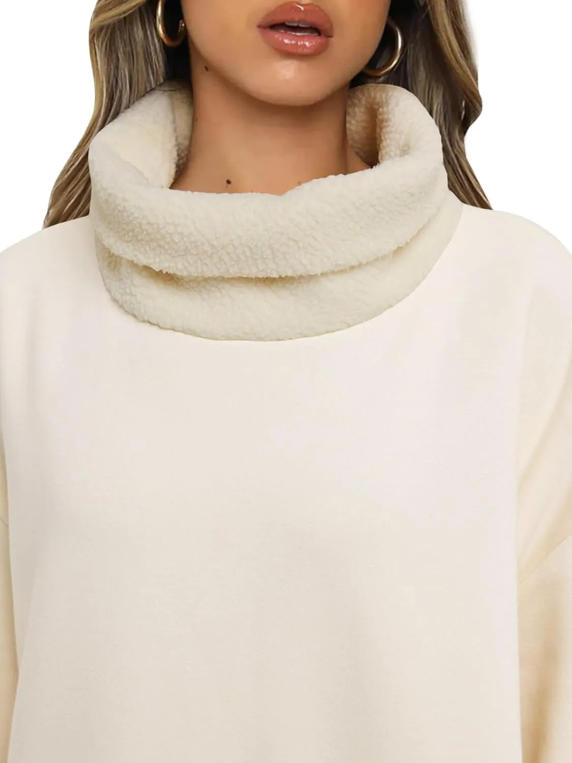 ReachMe Womens Oversized Long Fleece Sweatshirt Dresses Thickening Lounge Maxi Dress Plush Turtleneck Pullover Nightgowns