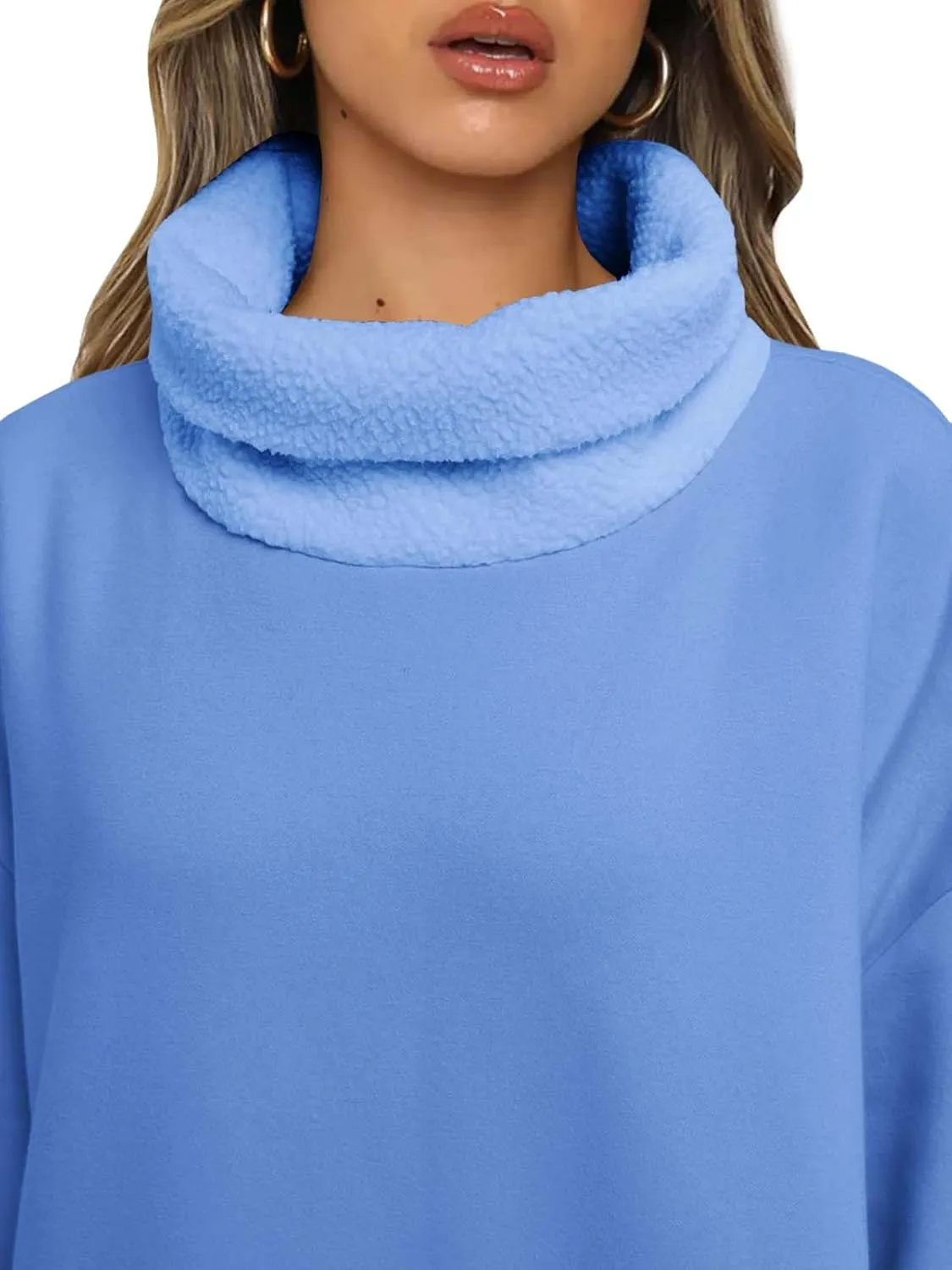 ReachMe Womens Oversized Long Fleece Sweatshirt Dresses Thickening Lounge Maxi Dress Plush Turtleneck Pullover Nightgowns