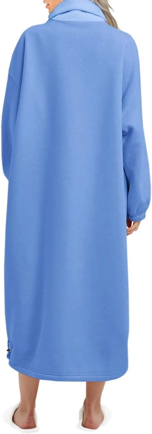 ReachMe Womens Oversized Long Fleece Sweatshirt Dresses Thickening Lounge Maxi Dress Plush Turtleneck Pullover Nightgowns