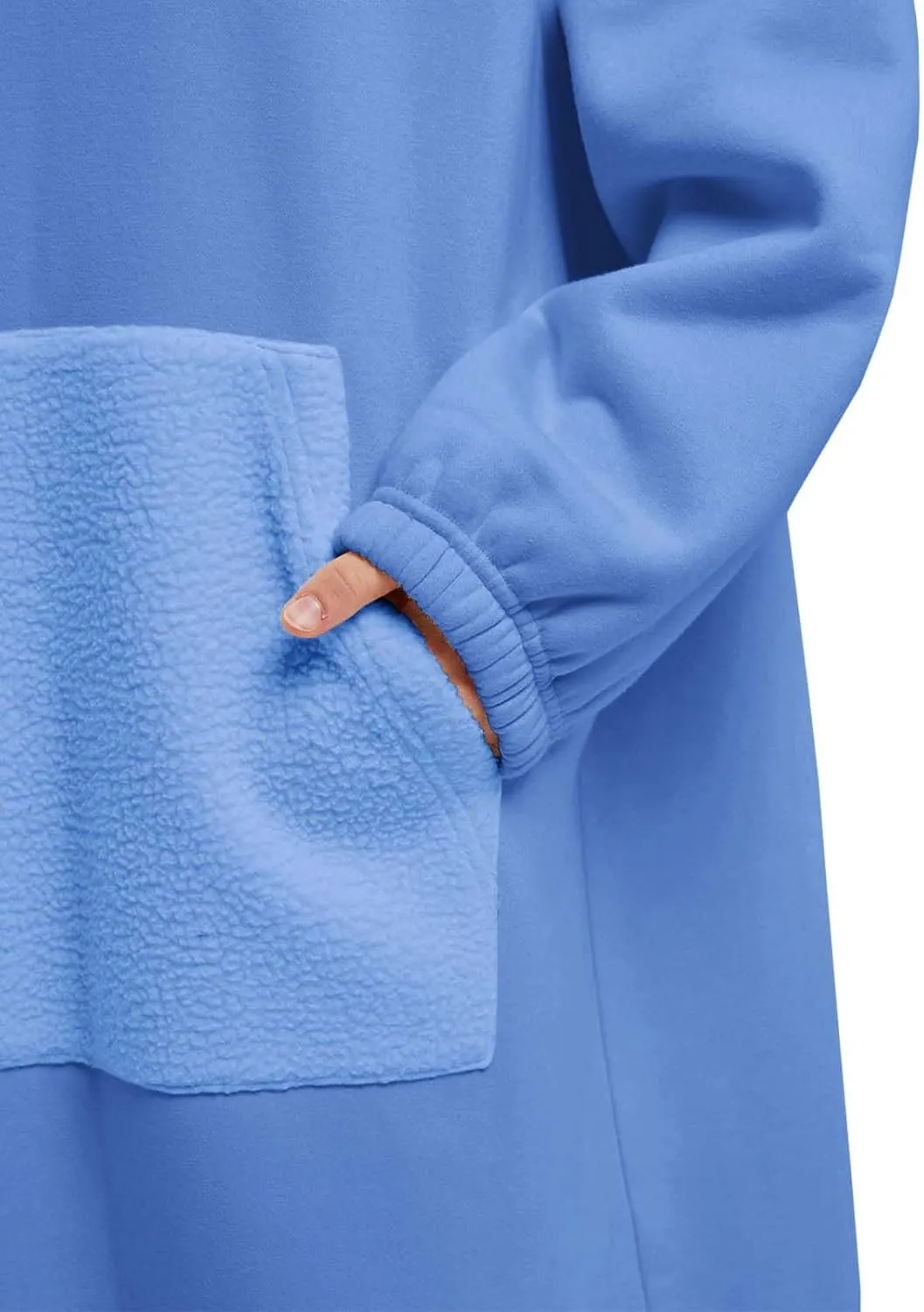 ReachMe Womens Oversized Long Fleece Sweatshirt Dresses Thickening Lounge Maxi Dress Plush Turtleneck Pullover Nightgowns
