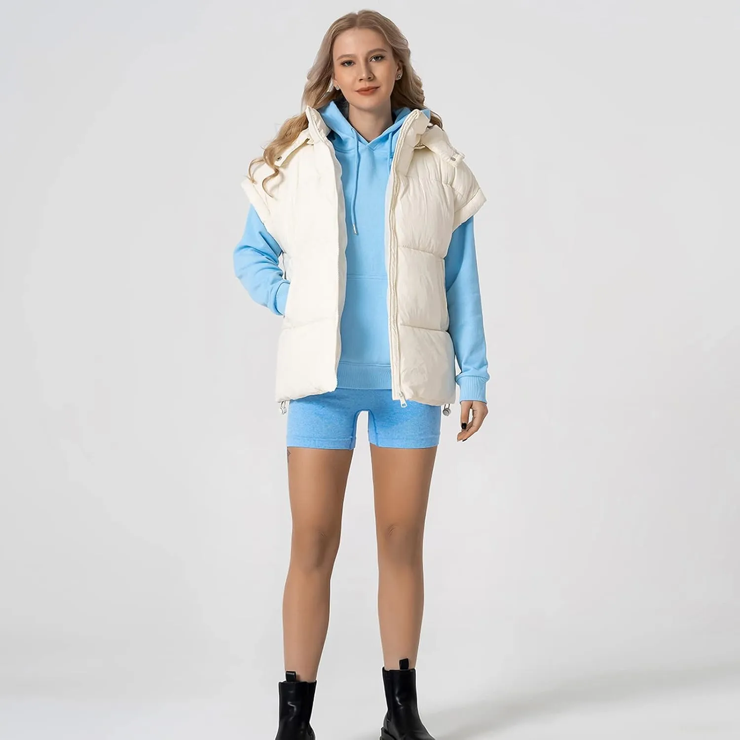 Shiyifa Womens Oversized Puffer Vest Sleeveless Lightweight Zip Up Padded Gilet Warm Coat Outwear with Detachable Hood