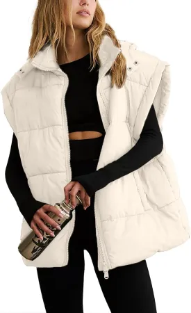 Shiyifa Womens Oversized Puffer Vest Sleeveless Lightweight Zip Up Padded Gilet Warm Coat Outwear with Detachable Hood
