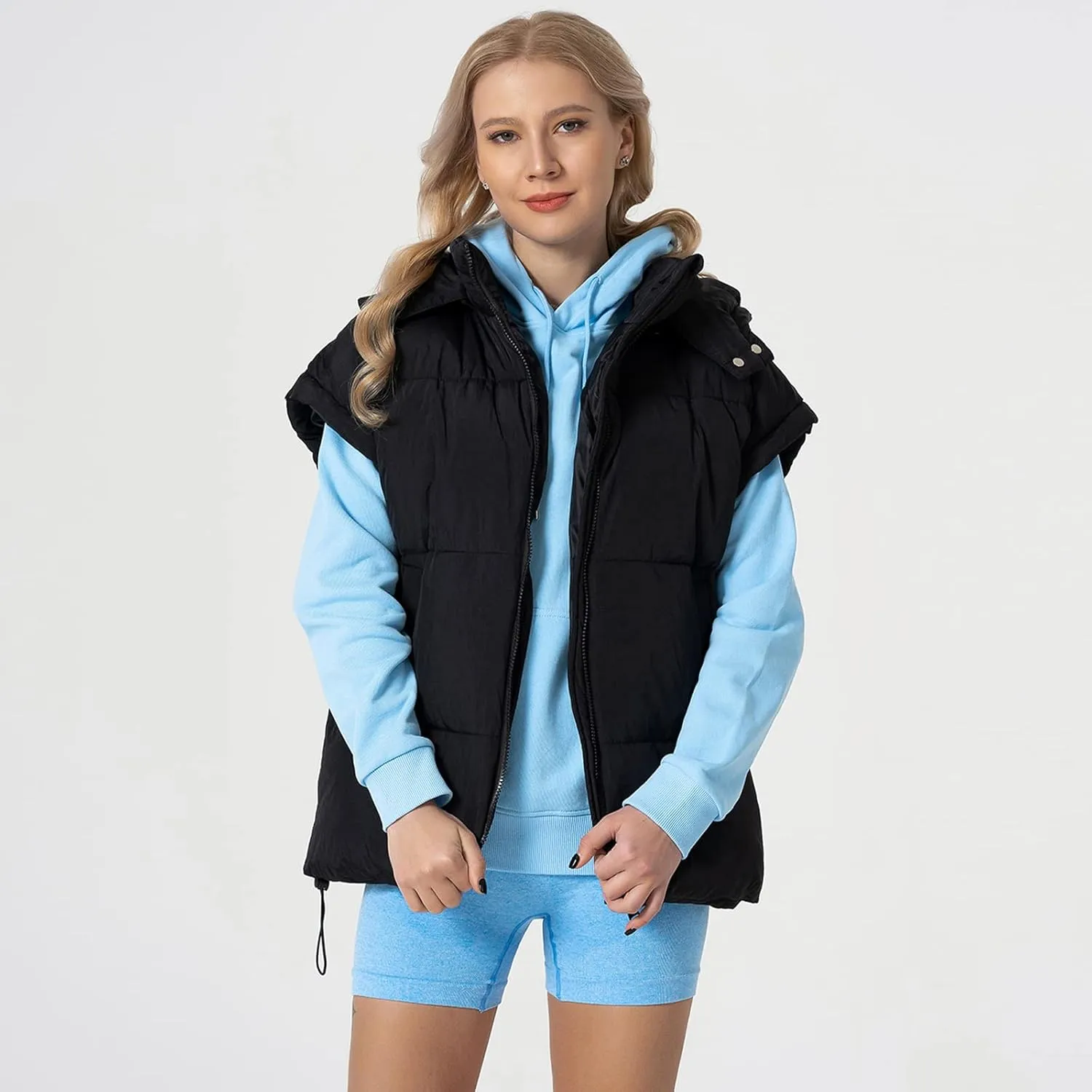 Shiyifa Womens Oversized Puffer Vest Sleeveless Lightweight Zip Up Padded Gilet Warm Coat Outwear with Detachable Hood