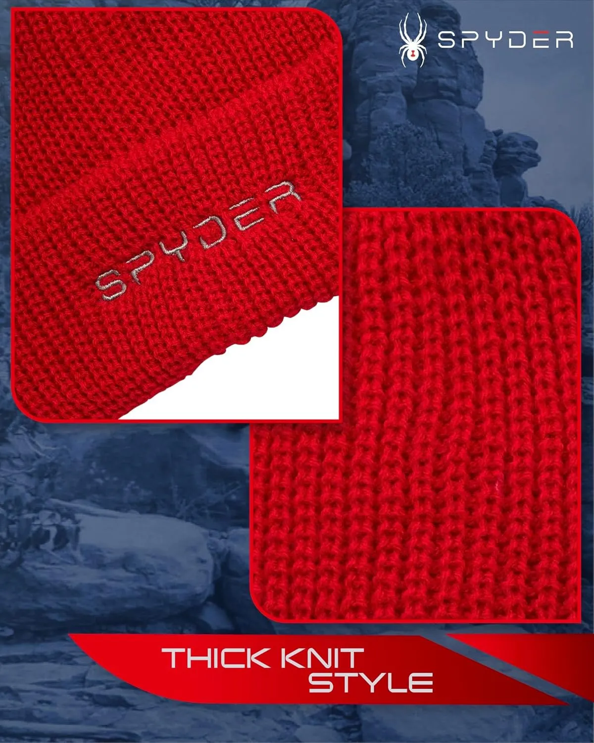 Spyder Men's Beanie - Cozy Plush Sherpa Fur Lined Ribbed Knit Cuff Winter Hat for Men with Embroidered and Rubber Logo Patch