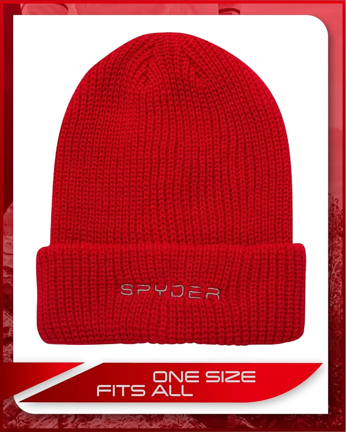 Spyder Men's Beanie - Cozy Plush Sherpa Fur Lined Ribbed Knit Cuff Winter Hat for Men with Embroidered and Rubber Logo Patch