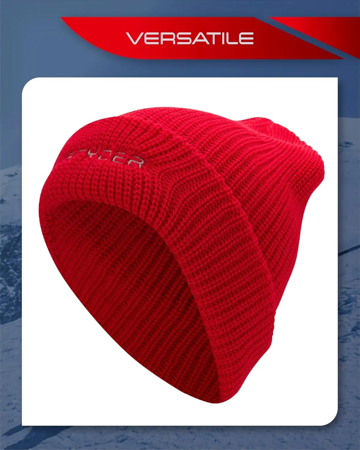 Spyder Men's Beanie - Cozy Plush Sherpa Fur Lined Ribbed Knit Cuff Winter Hat for Men with Embroidered and Rubber Logo Patch