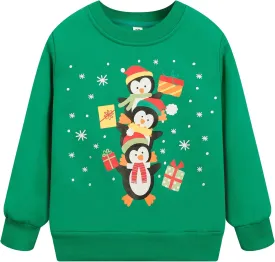 Toddler Boys Girls Christmas Sweatshirts Reindeer Crewneck Fleece Pullover Top Xmas Long Sleeve Winter Clothes 2-7T