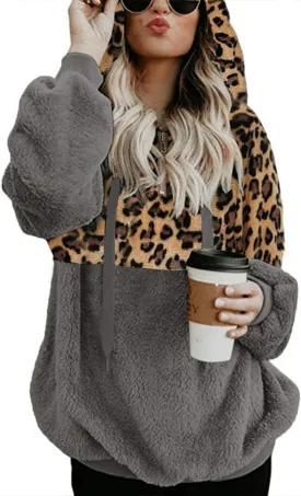 Women Casual Double Fuzzy Sweatshirt Faux Fleece Zip Pullover Hoodies Coat Outwear S-XXL