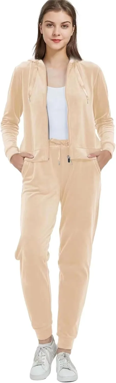 Woolicity Women's Sweatsuits Set 2 Piece Velour Full Zip Hoodie Tracksuits Sportswear with Pocket