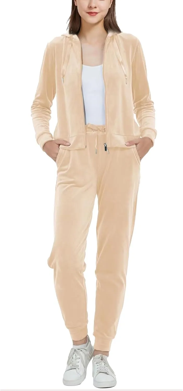 Woolicity Women's Sweatsuits Set 2 Piece Velour Full Zip Hoodie Tracksuits Sportswear with Pocket