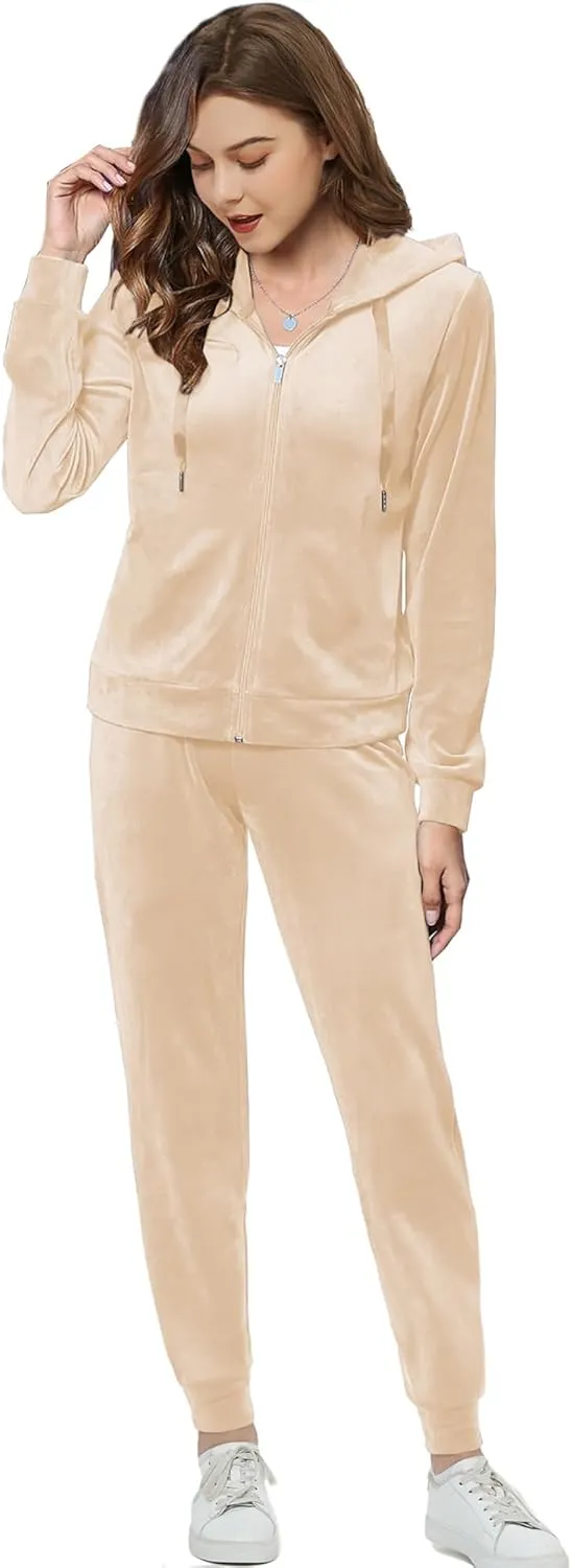 Woolicity Women's Sweatsuits Set 2 Piece Velour Full Zip Hoodie Tracksuits Sportswear with Pocket