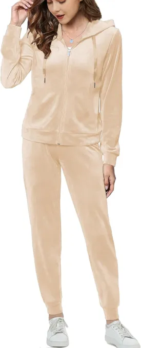 Woolicity Women's Sweatsuits Set 2 Piece Velour Full Zip Hoodie Tracksuits Sportswear with Pocket