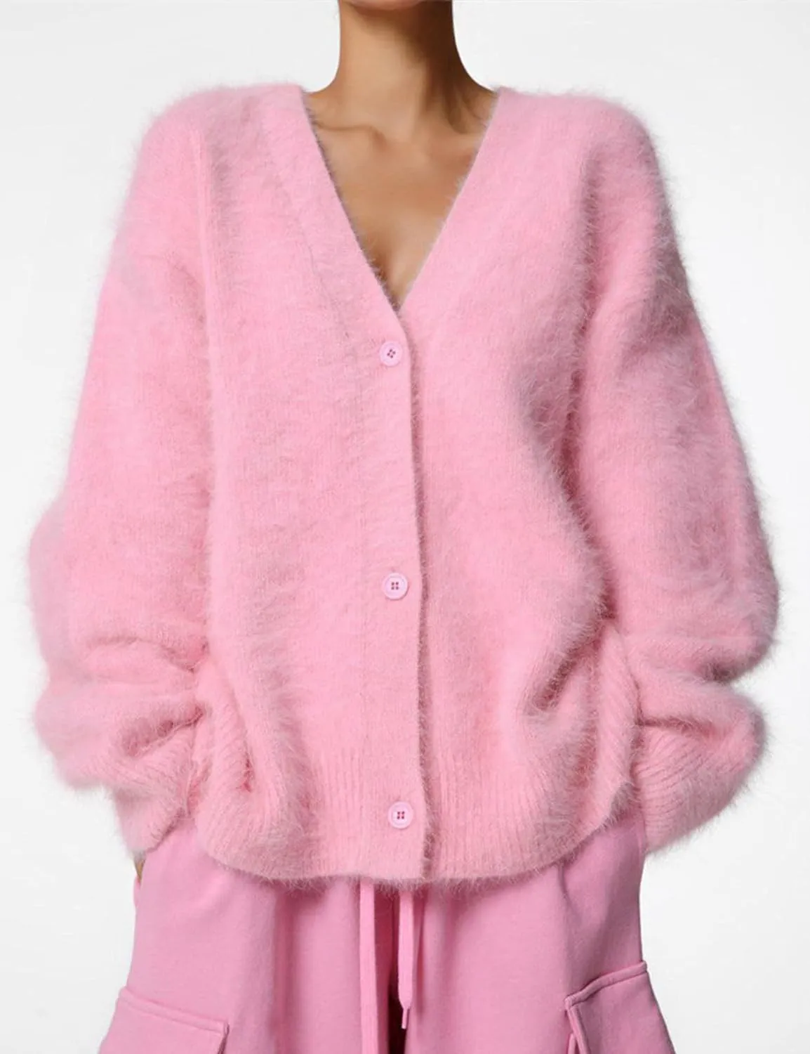 Yimoon Womens Fuzzy Cardigan Sweater V Neck Long Sleeve Button Down Slouchy Furry Knit Sweaters 2025