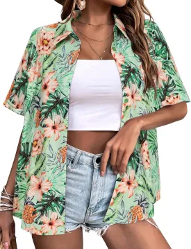 Zeagoo Womens Hawaiian Button Down Shirts Short Sleeve Casual Floral Tropical Shirt Summer Beach Shirt Cool Button Up Tops
