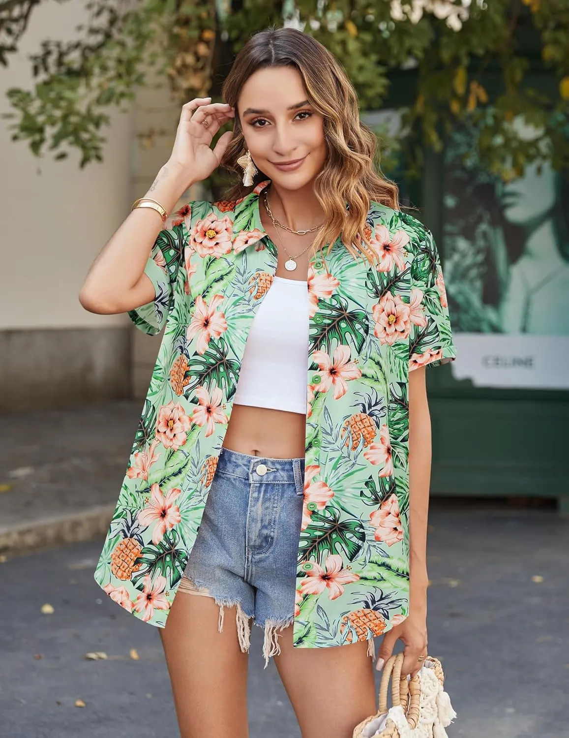 Zeagoo Womens Hawaiian Button Down Shirts Short Sleeve Casual Floral Tropical Shirt Summer Beach Shirt Cool Button Up Tops